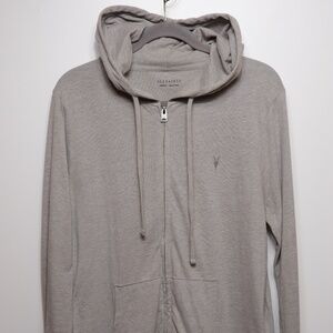 All Saints Grey Cotton Zip Up Hooded Sweatshirt